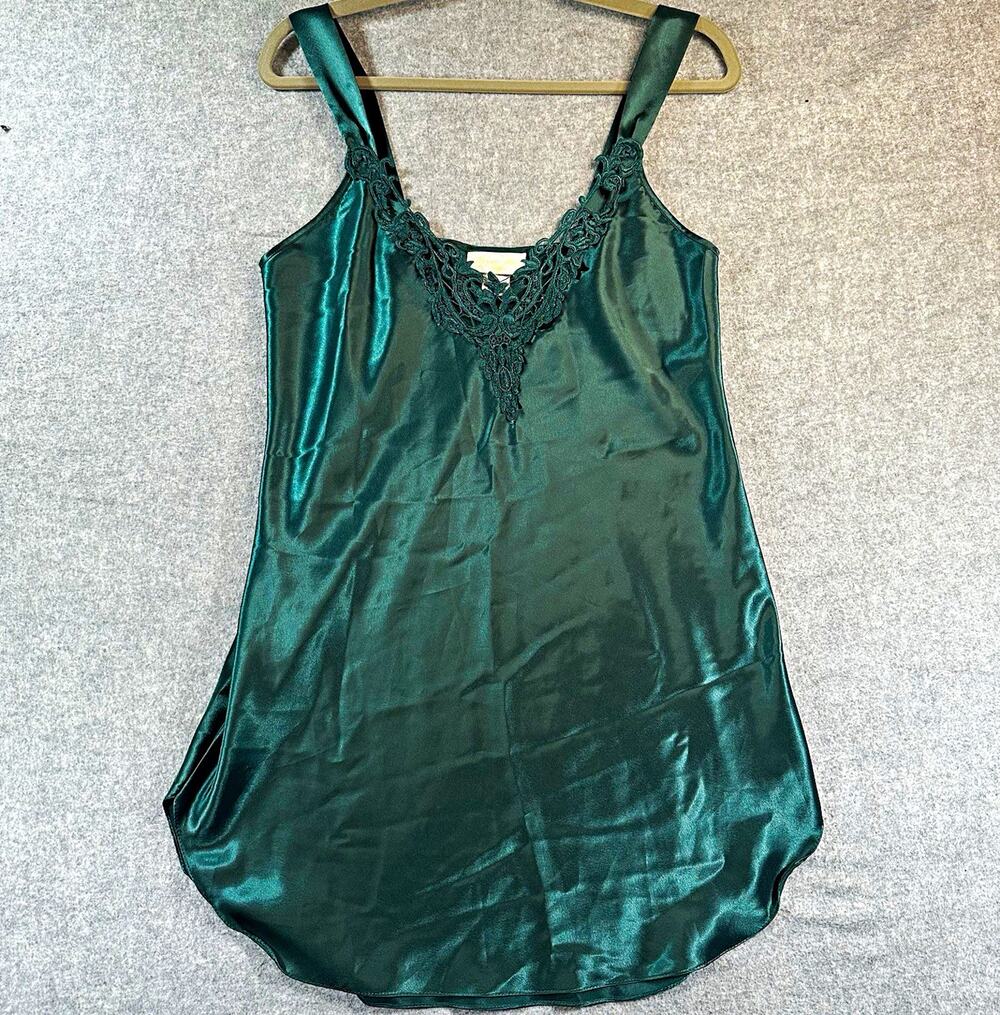 Inner Most Women’s Vintage Green Satin Lingerie Slip Lace Trim Size S Polyester